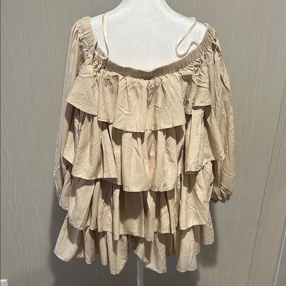 Chic Beige Ruffled Off-Shoulder Top - Picture 3 of 6